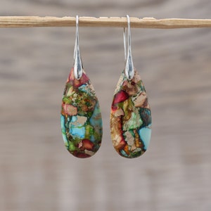 Sea Sediment Drop Earrings, Natural Jasper Healing Earrings, Colorful Earrings, Stone Earrings, Inner Peace Earrings, Holiday Gifts for Her
