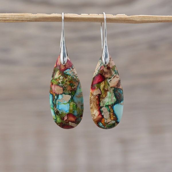 Sea Sediment Drop Earrings, Natural Jasper Healing Earrings, Colorful Earrings, Stone Earrings, Inner Peace Earrings, Holiday Gifts for Her