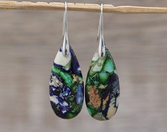 Natural Sea Sediment Earrings, Floral Green Jasper Drop Earrings, Boho Women'S Earrings, Protection Meditation Earrings, Mother'S Day Gift