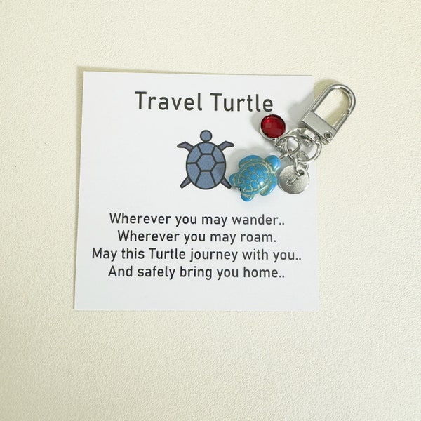 Personalised Travel Turtle Keychain with letter and Birthstone, turtle keyring, Journey Good Luck Charm, Safe Travels,Mother's Day gift