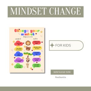 Póster imprimible "Cambia tu mentalidad" / Arte mural infantil sobre mentalidad de crecimiento (incluye 2 opciones de fondo)