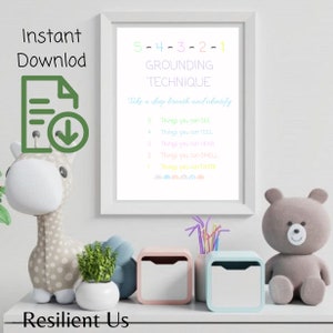 5 4 3 2 1 Grounding Technique, Digital Poster, Grounding Exercise Print, Coping Skill, School Counselor, Therapist Room, Psychologist Decor