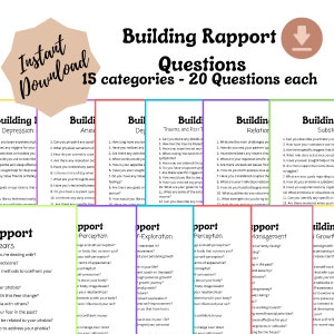 Build Rapport Questions for Clients, Cheat Sheet, Counseling Session Questions, Open-ended Conversation Starters, Therapy Cheat Sheet