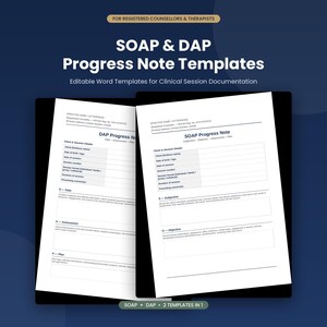 SOAP & DAP Progress Note Templates | Editable Word Document | Counselling Therapy Session Notes | Digital Download for Counsellors