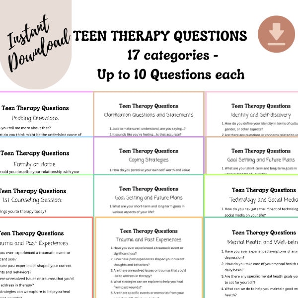 Teen Therapy Questions for Clients, Therapy Verbiage, Counseling Session Questions, Open-ended Conversation Starters, Therapy Cheat Sheet