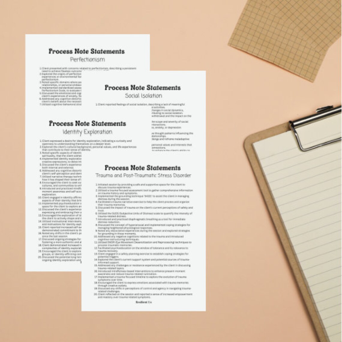 Therapy Process Note Statements-presenting Problems, Therapy Progress ...