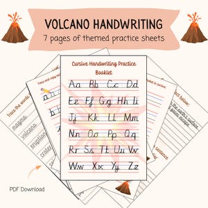Volcano Cursive Handwriting Pack | KS2 Trace Copy Lava Magma Eruption Worksheets | Home Ed Practice