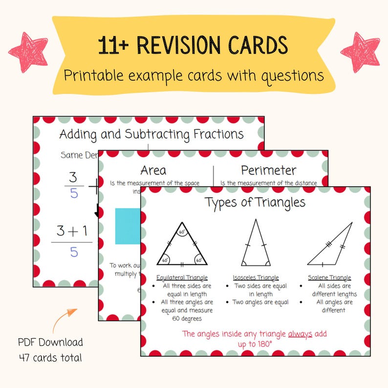 Revison Card Examples 11+ Maths Revision Cards | Study Aid | Exam Prep Cards | Maths Practice ...