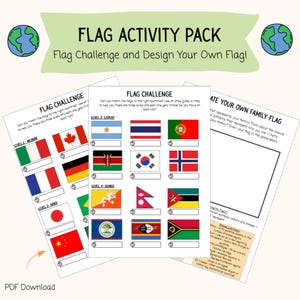 Hinweis Quiz Arbeitsblatt für Kinder | Druckbare Aktivität mit Flaggen der Welt | Homeschool Geographie-Ressource | Lernspiel mit lustigen Karten