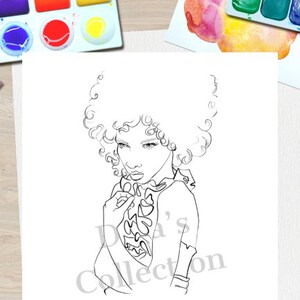 Black woman svg, Afro lady svg, Coloring Pages, Paint With A Twist, Paint Party, Adult Printable Coloring Page, Paint & Sip, Printable