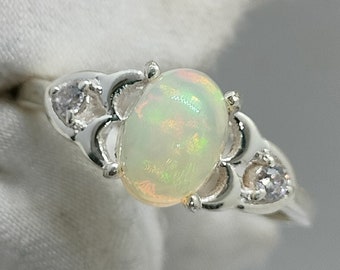 Oval Ethiopian Opal Ring: Sterling Silver October Birthstone Ring