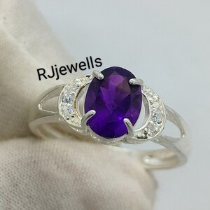 Oval Amethyst Ring, Amethyst Engagement Ring, Purple Promise Ring, Art Deco Amethyst Ring For Women, February Birthstone Ring, Simple Ring