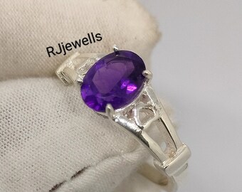 Amethyst Solitaire Ring: Handmade Sterling Silver February Birthstone