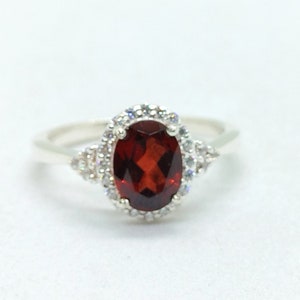 Bague grenat, grappe de diamants, alliance grenat, bague en argent sterling 925, pierre de naissance de janvier, bague vintage, cadeau pour mère