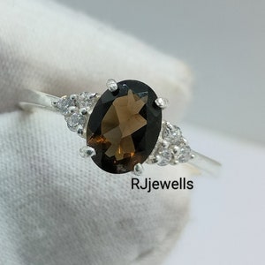 Dainty Smoky Quartz, Unique Smoky Quartz Engagement Ring, Natural Smoky Ring, Brown Birthstone Ring, Smoky Wedding Ring, 925 Sterling Silver