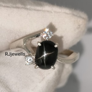 Black Star Ring, Natural Black Star Sapphire Diopside Ring, Genuine Black Star Sapphire, Vintage Star Sapphire  Ring, Promise Ring, Mom Gift