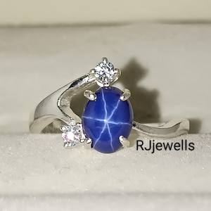Antique Blue Star Sapphire Engagement Ring, Blue Lindy Star 925 Silver Ring, 6 Rays Star Ring For Her, Handmade Ring, Birthday Gift For Wife