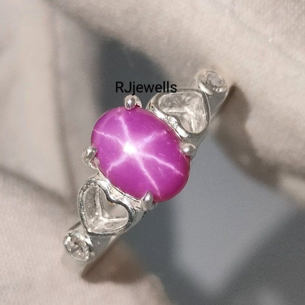 Star Sapphire Ring, Pink Lindy Star Ring, Lindy Star Engagement Ring, Pink Star Wedding Ring, 6 Rays Star Sapphire Ring, Gift For Friends