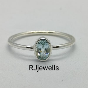 Vintage Aquamarine Ring, Solitary Silver Ring, Blue Gemstone, Engagement Ring, Handmade Ring, Natural Aquamarine ring, March Birthstone Ring