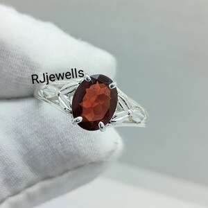 Garnet Ring Sterling Silver, Stately Garnet Ring, Solitary Garnet Ring, Vintage Garnet Ring, Red Garnet Gemstone , Gift For Her