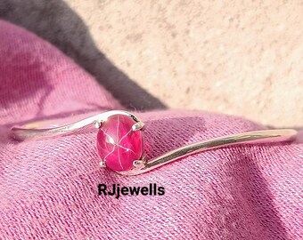 Handmade 925 Silver Red Star Ruby Bangle: Adjustable Open Bangle
