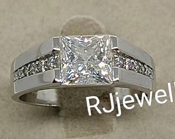 3CT Moissanit Princess Cut Herrenring, zertifizierter VVS1 D-Grade Moissanit, handgefertigter 925er Silberring, Weihnachtsgeschenk, Ring für Vater