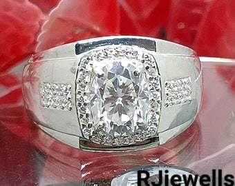 2 kt ovale moissaniet-verlovingsring voor heren, 925 sterlingzilveren herenring, handgemaakte zegelring voor heren, VVS1 Clarity Moissanite-ring