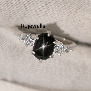 Black Star Engagement Ring, Black Star Diopside Ring, Natural Black Star Ring, Vintage Star Sapphire Ring, Handmade Star Ring, Birthstone