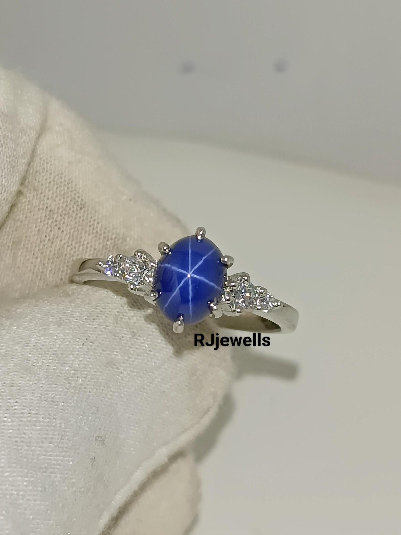 Vintage Blue Star Sapphire Silver Ring, 14K Gold Lab Star Ring, Blue ...
