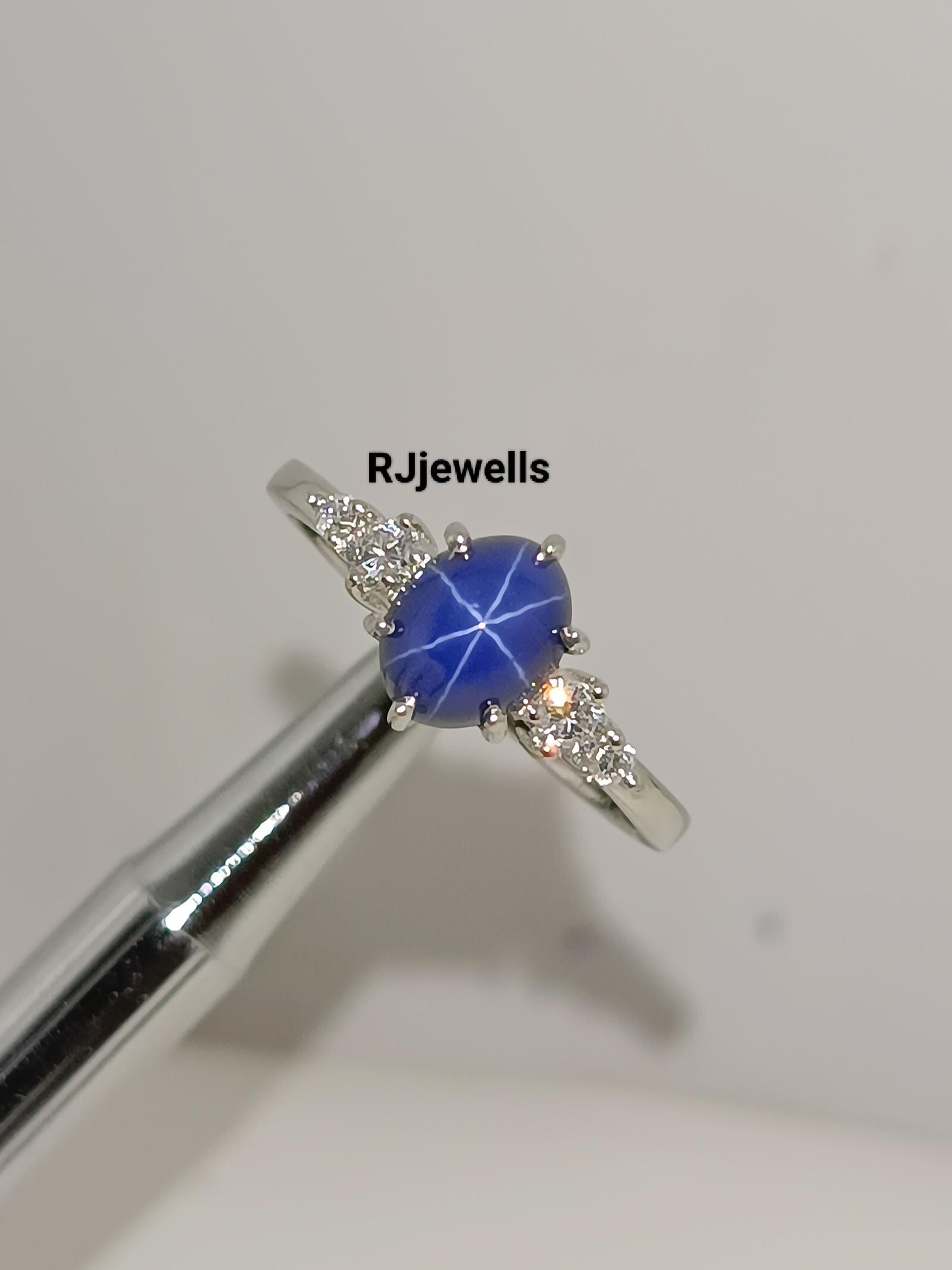 Vintage Blue Star Sapphire Silver Ring, 14K Gold Lab Star Ring, Blue ...