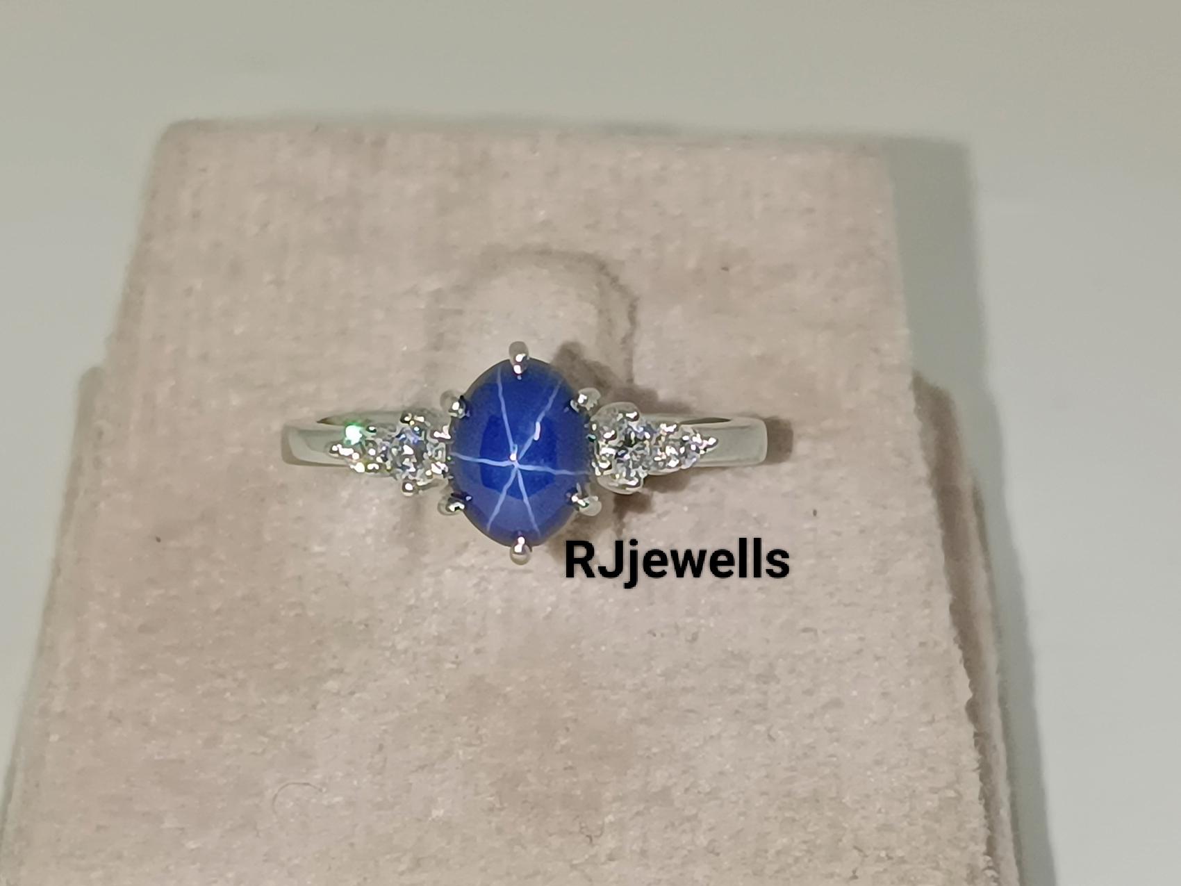 Vintage Blue Star Sapphire Silver Ring, 14K Gold Lab Star Ring, Blue ...