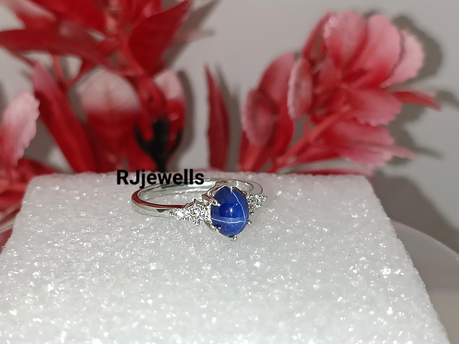 Vintage Blue Star Sapphire Silver Ring, 14K Gold Lab Star Ring, Blue ...