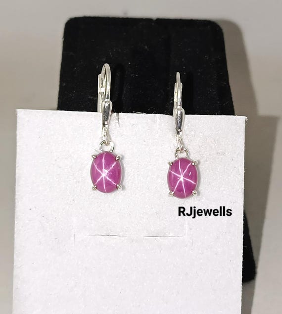 Pink Star Sapphire Earrings, Drop Dangle Earrings For Women's, Lever Back  Style Earrings, Rays Pink Lindy Star Studs Earring For Birthday