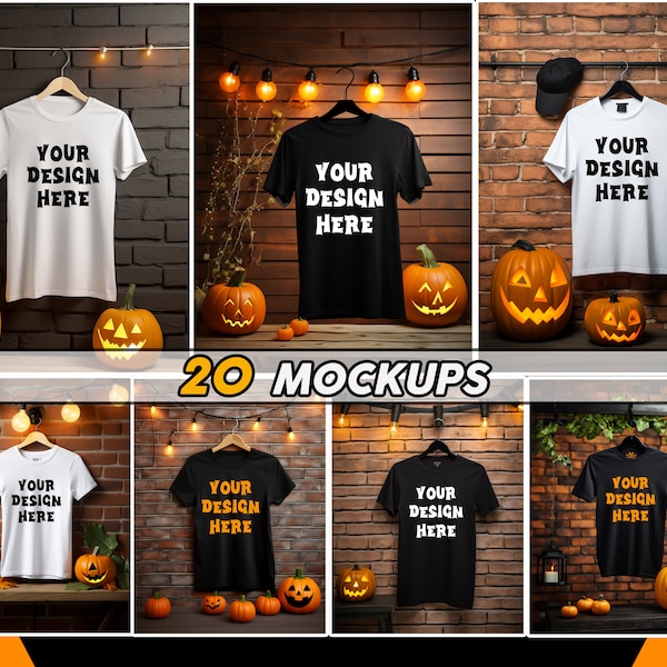 Halloween T-Shirt Mockup Bundle, White, Black, Bella Canvas Bundle 3001,Bella Canvas Shirt Mockup Bundle, Photo Mockup Stock Photo Digital