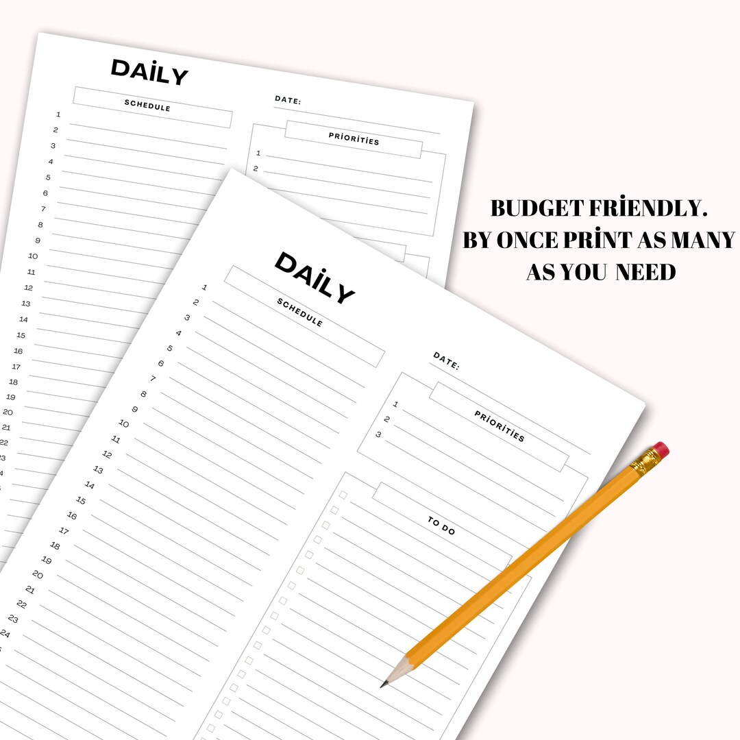 Printable Daily Planner With Basic Layout Spacious Schedule Etsy