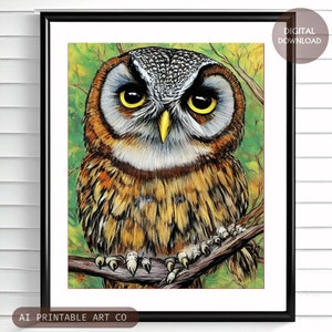 Owl wall art, quirky owl home decor, burrowing owl print, kids playroom wall art, owl gift idea, cute owl printable, ai art DIGITAL DOWNLOAD