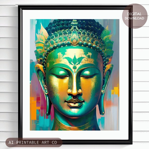 Buddha wall art, Buddha face home decor, meditation room art, spiritual gift,  modern buddha zen yoga studio poster, ai art DIGITAL DOWNLOAD