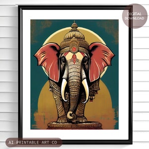 Elephant wall art, elephant home decor, spirit animal print, jungle animal art, Indian elephant poster, elephant gifts, ai DIGITAL DOWNLOAD