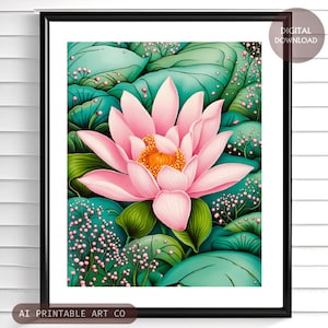 Art mural de fleur de lotus, décoration intérieure de fleurs de lotus, cadeau d’art zen, impression d’art floral, art de lotus rose, fleur imprimable, art ai TÉLÉCHARGEMENT NUMÉRIQUE