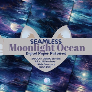 Moonlight sky ocean Digital Seamless Paper Pattern Pack