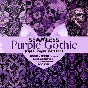 Lila Gothic Poesie Ästhetische Digitale Nahtlose Papiermuster Pack