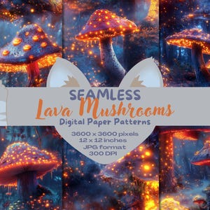 Foresta fantasy di funghi luminosi dall'aspetto di lava incantata - Carta per album digitale da scaricare all'istante