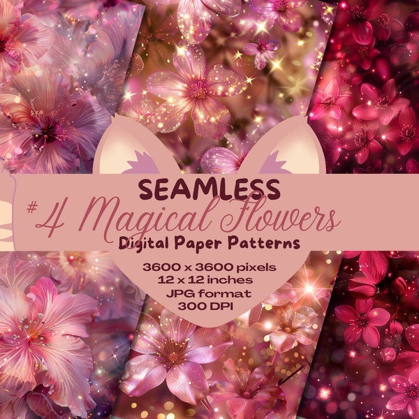Fantasy Magical Flowers #4 Sparkles Enchanting Digital Seamless Paper Pattern Pack