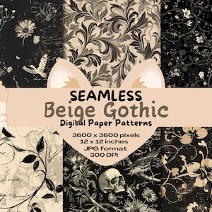 Beige Dark Gothic Poesie Ästhetische Digitale Nahtlose Papiermuster Pack