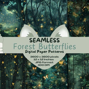 Magische Fantasie Grün Wald Schmetterlinge Digitale Nahtlose Papiermuster Pack