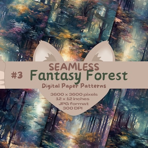 Pacote de moldes digitais de papel sem costura para floresta mágica de fantasia nº 3