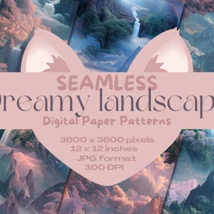 Mystische Sakura Berglandschaft Musterdesign |  Verträumte Fantasie | Digitales Papier für Scrapbooking und Journalbasteln