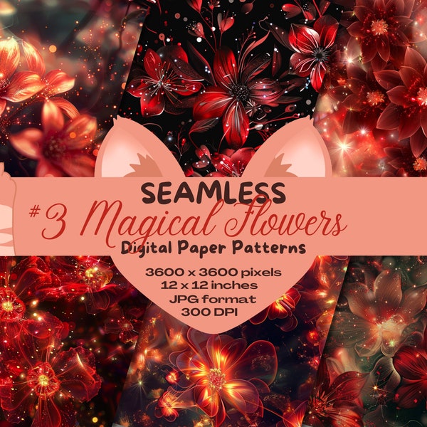 Fantasy Magical Flowers #3 Sparkles Enchanting Digital Seamless Paper Pattern Pack