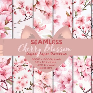 Magische Aquarell Kirschblüten Blumen Digitale Nahtlose Papiermuster Pack