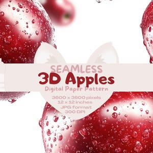 Glossy Red Apple 3D Fruit - Digital Scrapbook Papier Muster Sofort Download